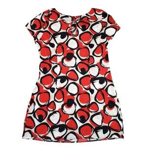 GEORGE RETRO 60'S COTTON A-LINE RED & BLACK GEOMETRIC MINI DRESS SIZE LARGE